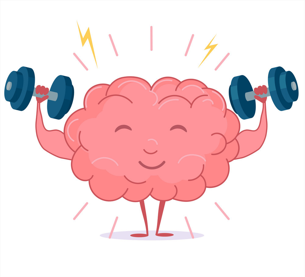 Brain Training with Dumbbells on White Background