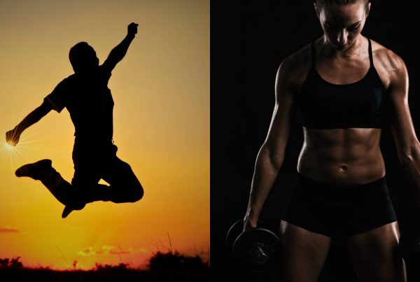 Man Jumping in Air with Motivation and Strong Woman who is Disciplined