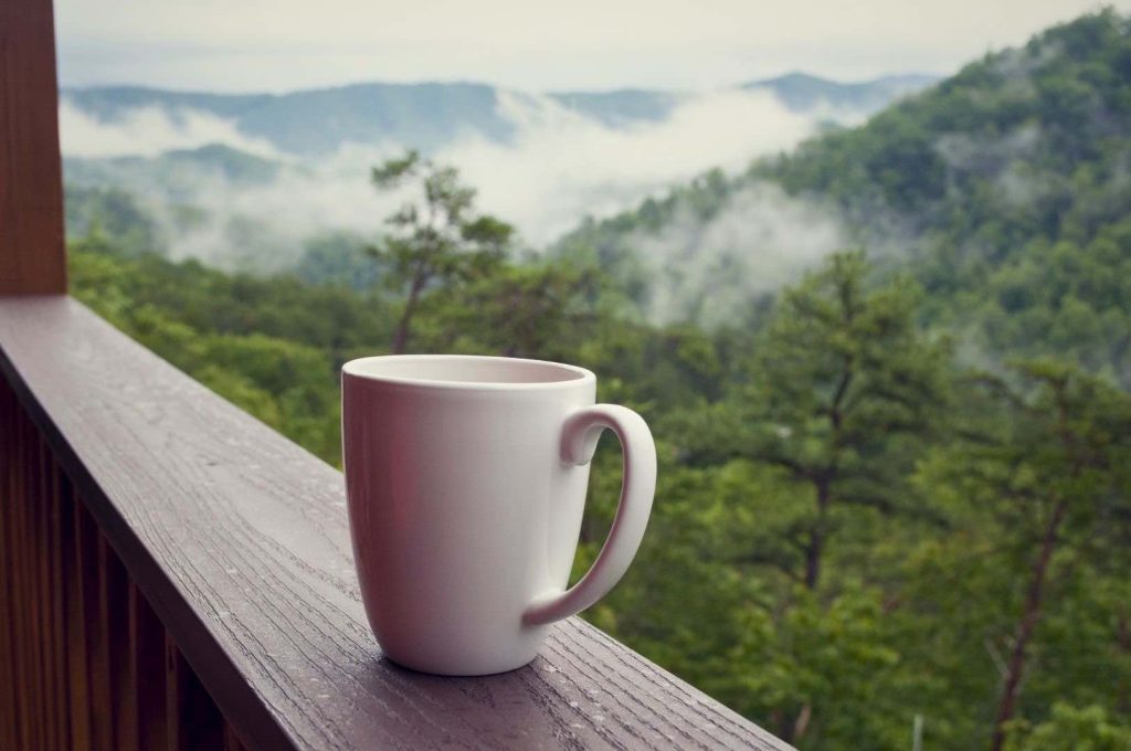 Cup of Coffee with View of Mountains